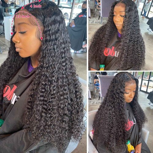 13x4 Deep Wave Lace Front Wigs Human Hair Pre Plucked Lace Frontal Deep Wave Lace Frontal Wigs for Black Women 180 Density Glueless Brazilian Front Lace Wigs (22inch)