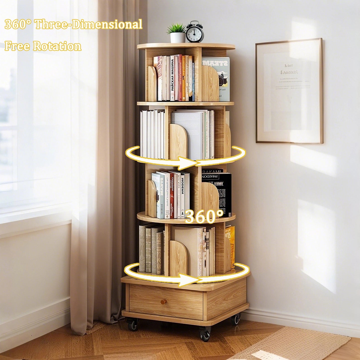 5 Tier Rotating Bookshelf, Display Round Spinning Bookshelf With