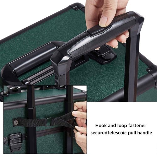 Yaheetech 4 in 1 Aluminum Rolling Makeup Case Professional Cosmetic Case Makeup Train Case Cosmetic Organizer Makeup Trolley Dark Green