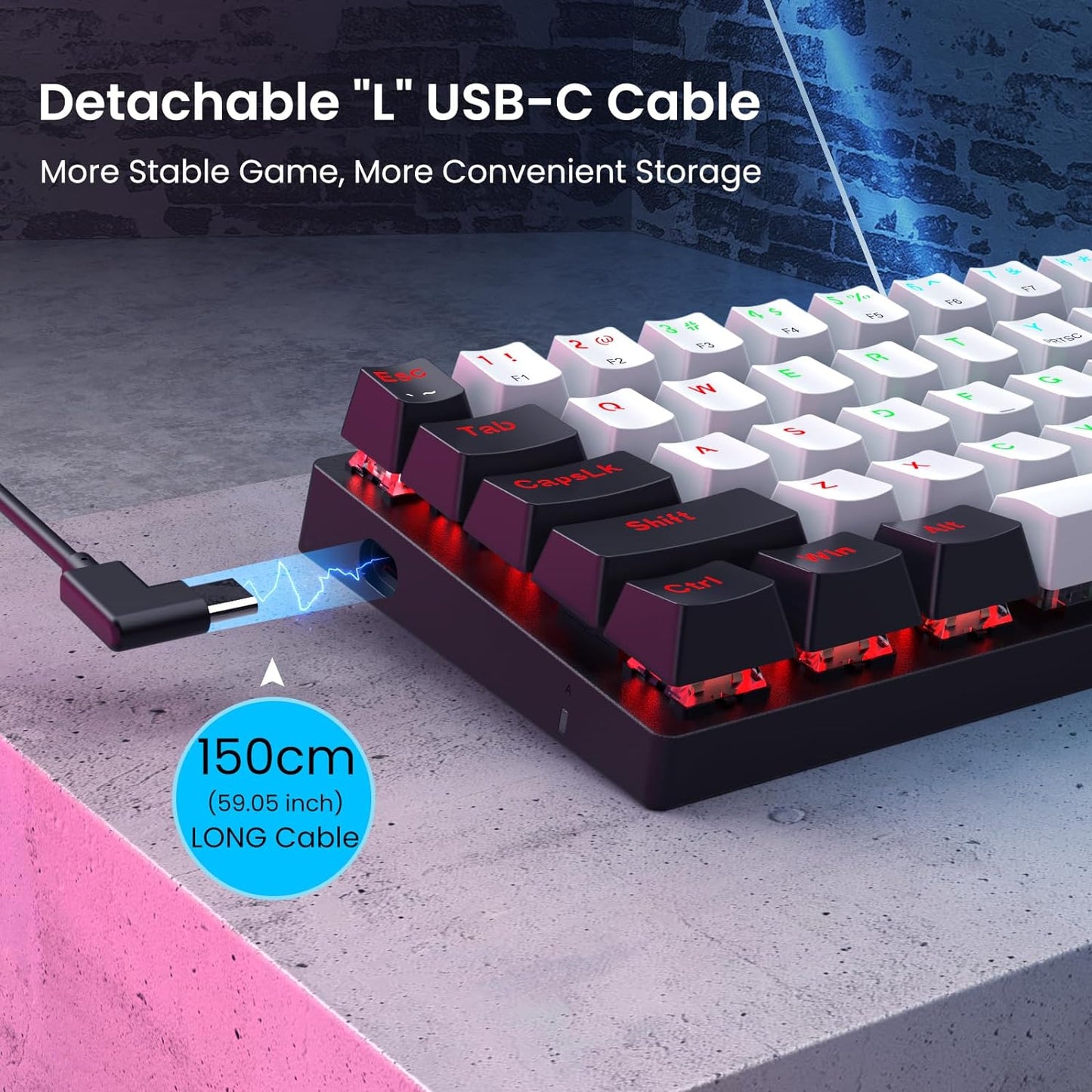 60 Percent Keyboard Black & White/Black, Blue and Red Switches,Double Choice,Lighting up Your Desktop …