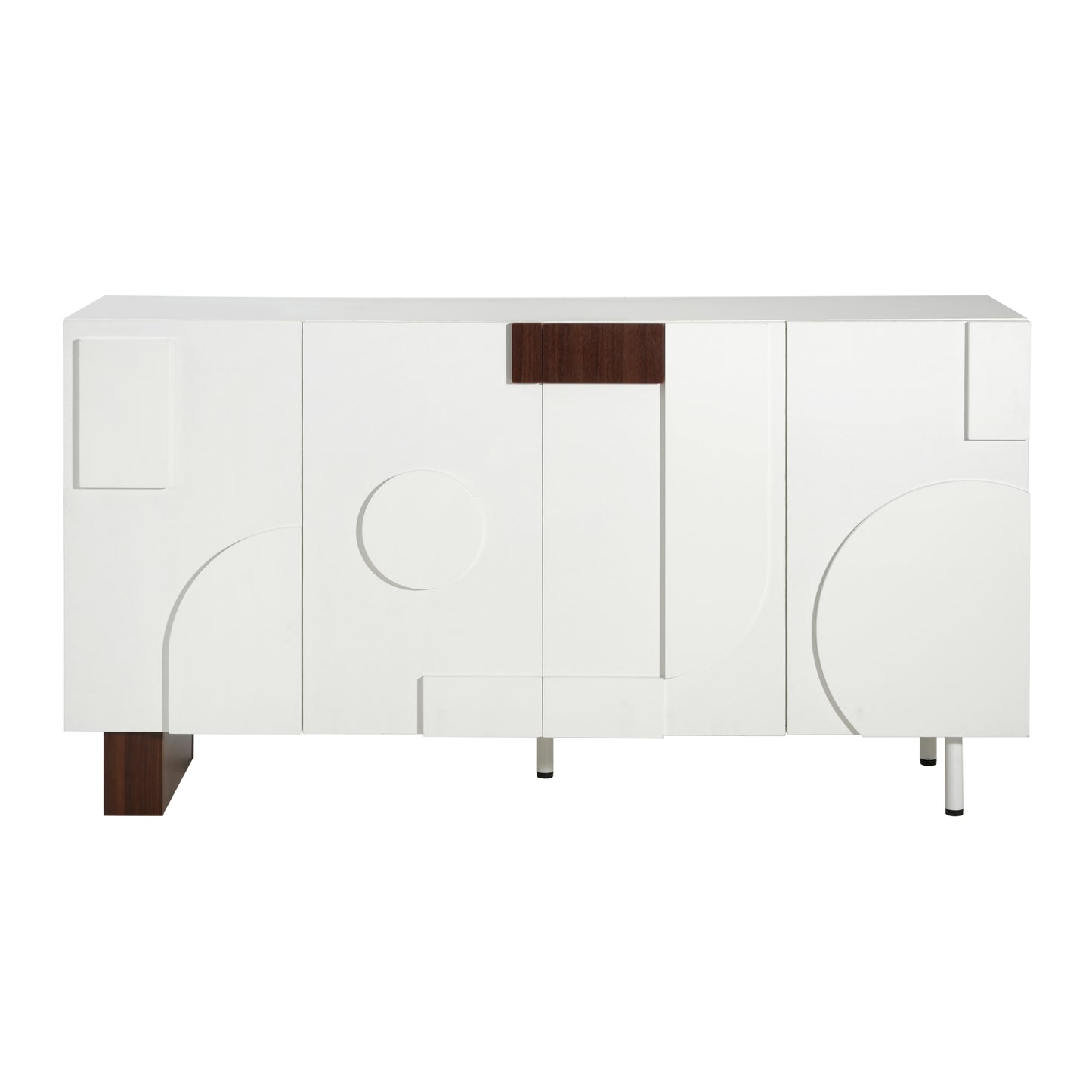 Modern White Sideboard Buffet Cabinet - 62.9" Wide with 4 Doors & Adjustable Shelves