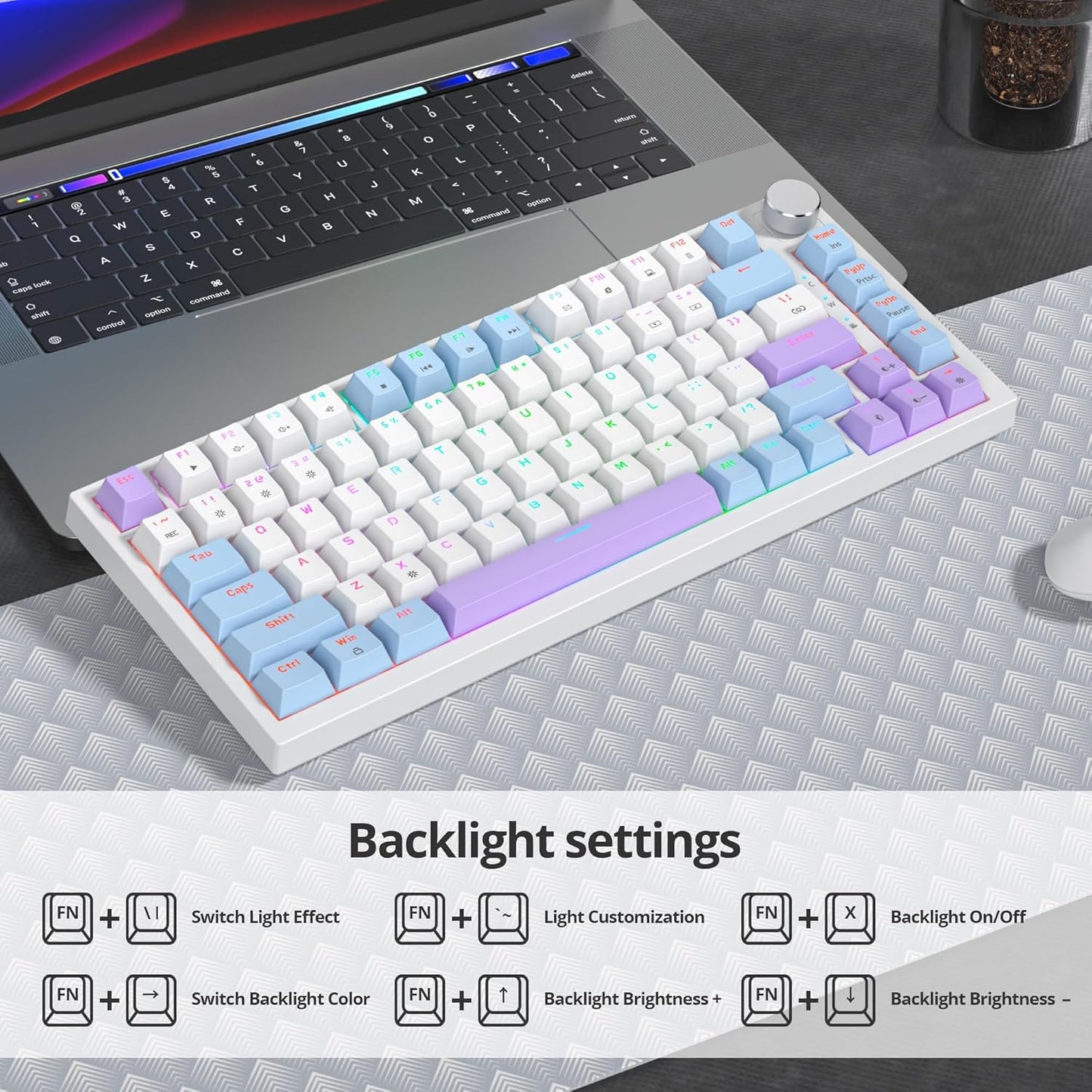 75% Mechanical Gaming Keyboard, Hot Swappable RGB Backlit Custom With Knob, Gasket Mount USB Wired, 82 Keys Blue White Linear Red Switch (82 Blue White)