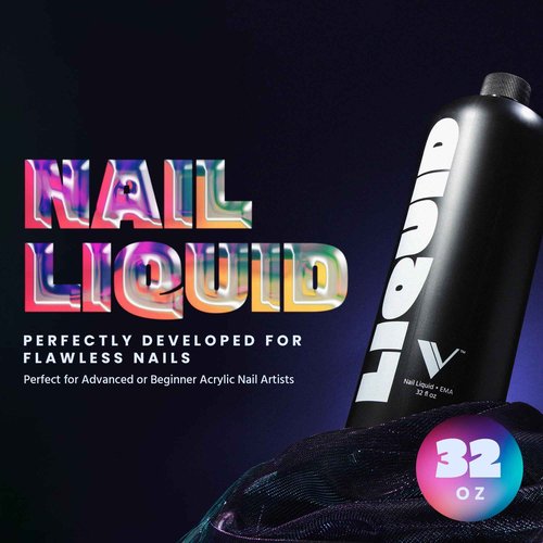 V Beauty Pure Monomer Acrylic Nail Liquid - Long-Lasting Nail Monomer Liquid for Smooth & Glossy Finish - Acrylic Nail Supplies for Nail Technicians, Salon & Home Manicure & Pedicure - 32 Oz