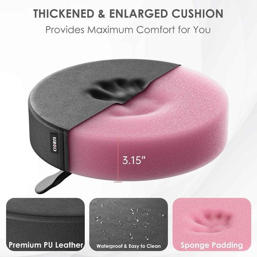 CLORIS Round Rolling Stool Hold up to 400 LBS Height Adjustable Swivel Chair Nylon Feet with Wheels for Spa, Massage, Salon, Home, Office, Medical, Tatoo, Bar Black