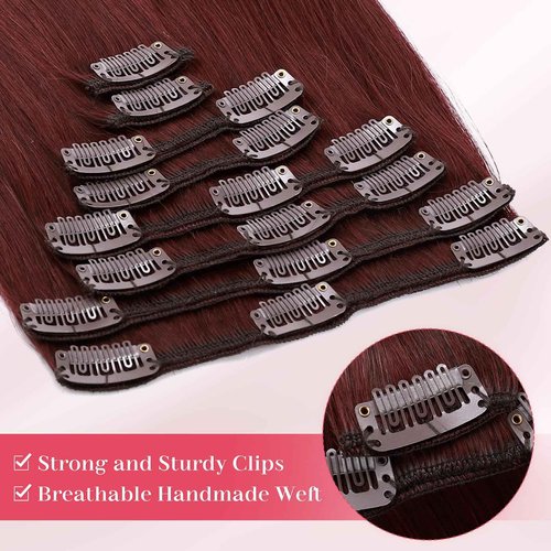MY-LADY Clip In Hair Extensions Real Human Hair 20 Inch 8pcs Remy Real Hair Extension Clip ins #99J Burgundy Wine Red 105g Silky Straight Full Head Soft Natural Extension