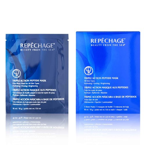 Repechage Triple Action Peptide Mask - For All Skin Types - Hydrating Firming Brightening - 5 Saturated Paper Sheet Masks