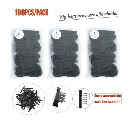 JIUSERLU Adjustable Elastic Bands Straps For Wigs (Black/100pcs)