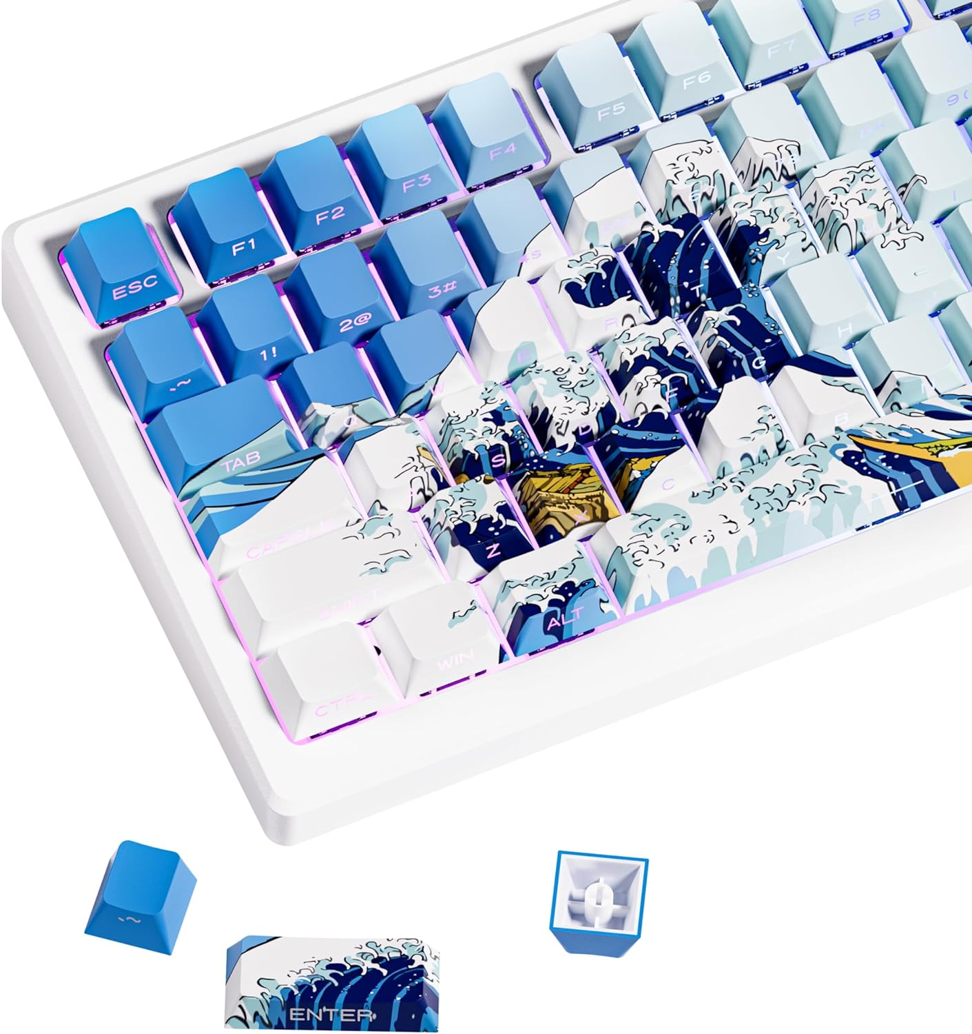 XVX PBT Keycaps - Shine Through Keycaps, Side Printed Custom Keycaps 75 Percent, Rose Garden Key Cap Set Dye Sub & Double Shot, 130 Keys Cherry Profile Keyboard Keycap for Mechanical Keyboard