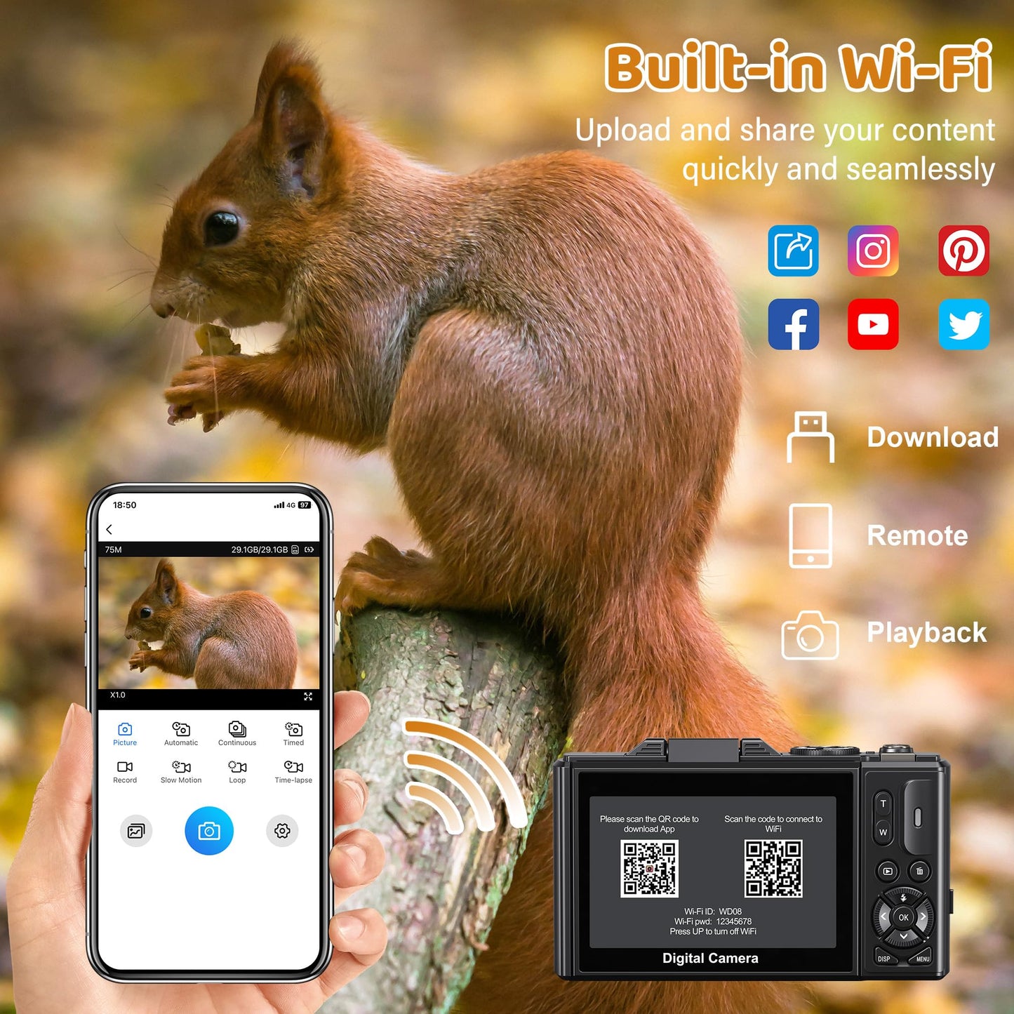 5K Digital Camera for Photography - WiFi 75MP Vlogging Cameras for YouTube - UHD Autofocus Video Camera 3" 180° Flip Screen with 18X Zoom - Compact Vlog Travel Camara with 32GB SD Card, 2 Batteries