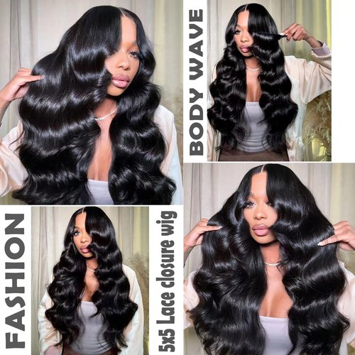 5x5 HD Lace Closure Wigs Human Hair Pre Plucked with Baby Hair Pre Cut Lace Glueless Wig Wear and Go 3 Seconds Body Wave Lace Closure Wig with Natural Hairline 200% Density (Natural color, 26 Inch)