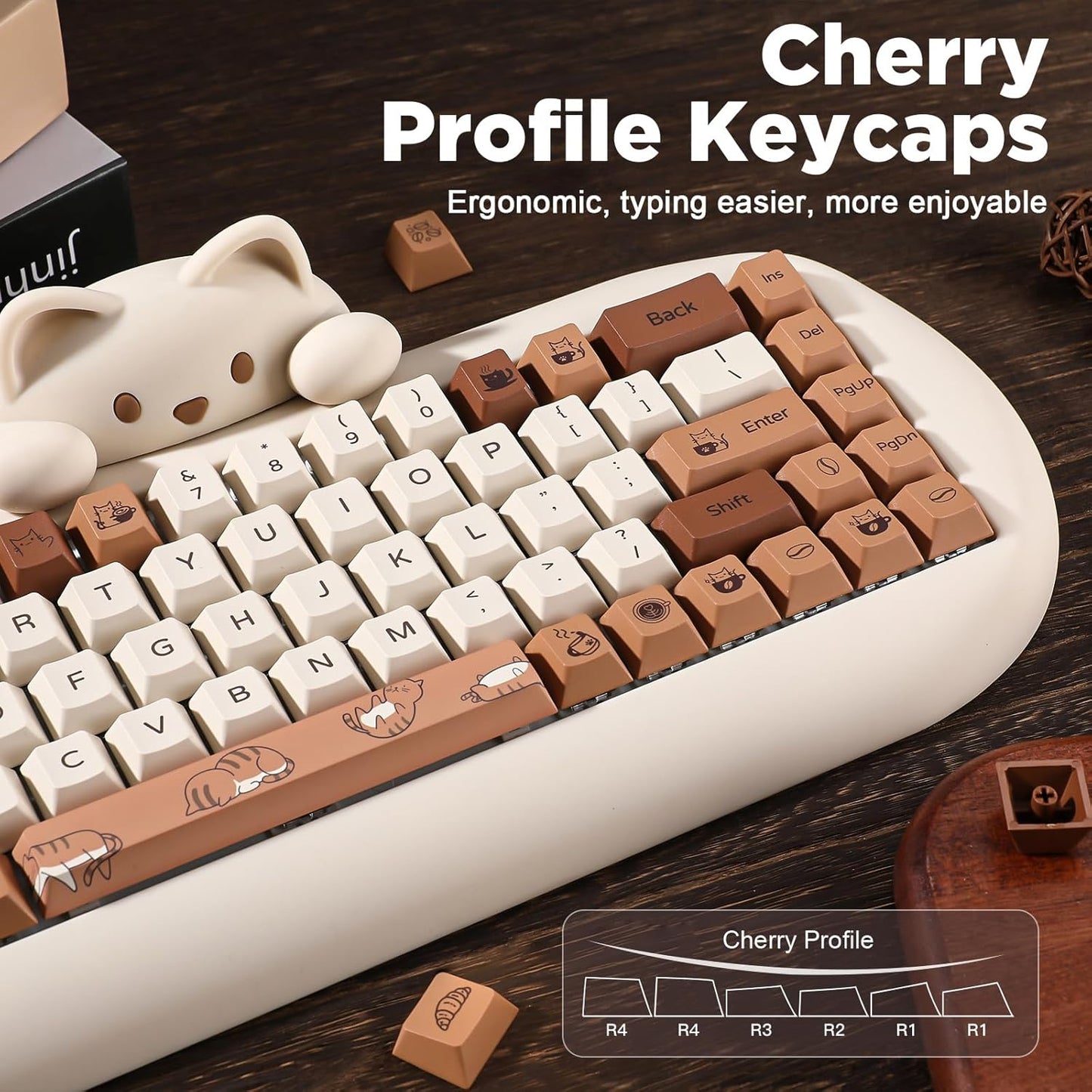 YUNZII Spring Tea Dye Sub PBT Keycaps,145 Full Keys Dye Sublimation PBT Custom Keycap Set with Key Puller for Cherry Gateron MX Switches Mechanical Gaming Keyboard (Cherry Profile, Spring Tea)
