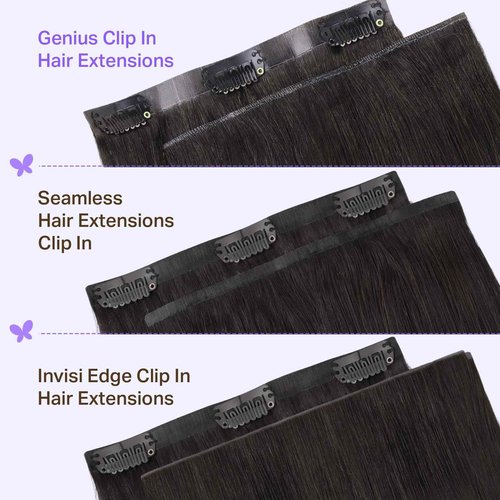 DOORES Human Hair Extensions, Natural Black 16 Inch 7 pcs 120g, Genius Seamless Clip in Hair Extensions with Invisible Weft and Straight Invisi Edge