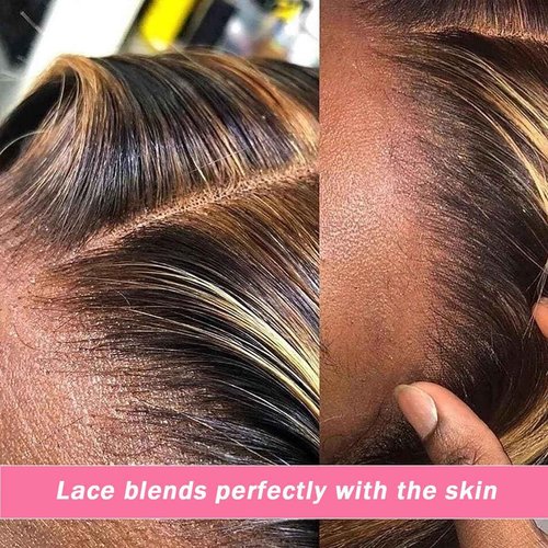 ACIWP Highlight Ombre Lace Front Wig Human Hair Pre Plucked 13x6 HD Honey Blonde 4/27 Deep Wave Lace Frontal Wigs 200% Density Glueless Colored Wigs for Women Wet and Wavy Lace Front 16 Inch