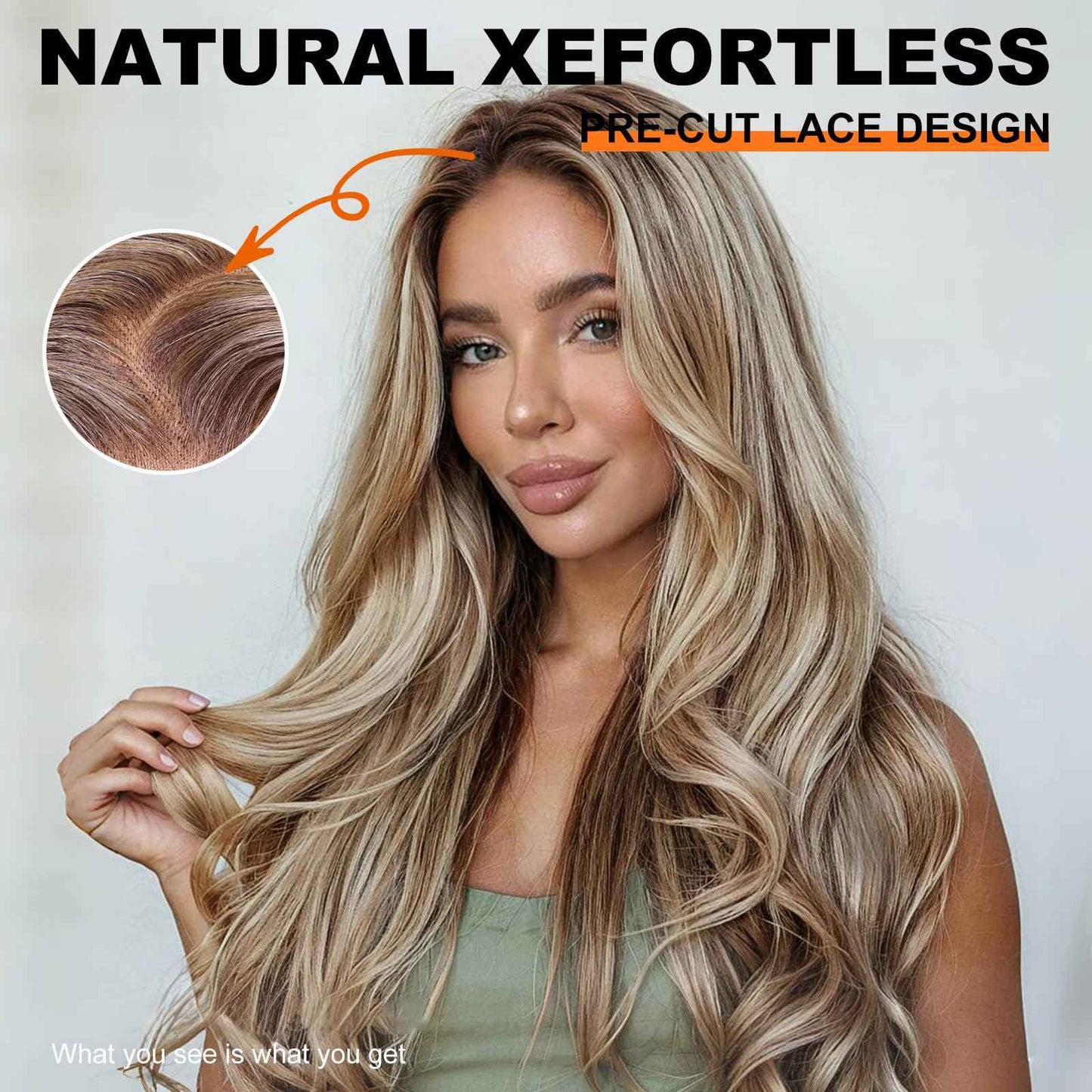 KOME Ash Blonde Synthetic Lace Front Wig,13×6 Blonde mix Brown HD Lace Glueless Wig for Women Daily Use 28IN(TT6/107)