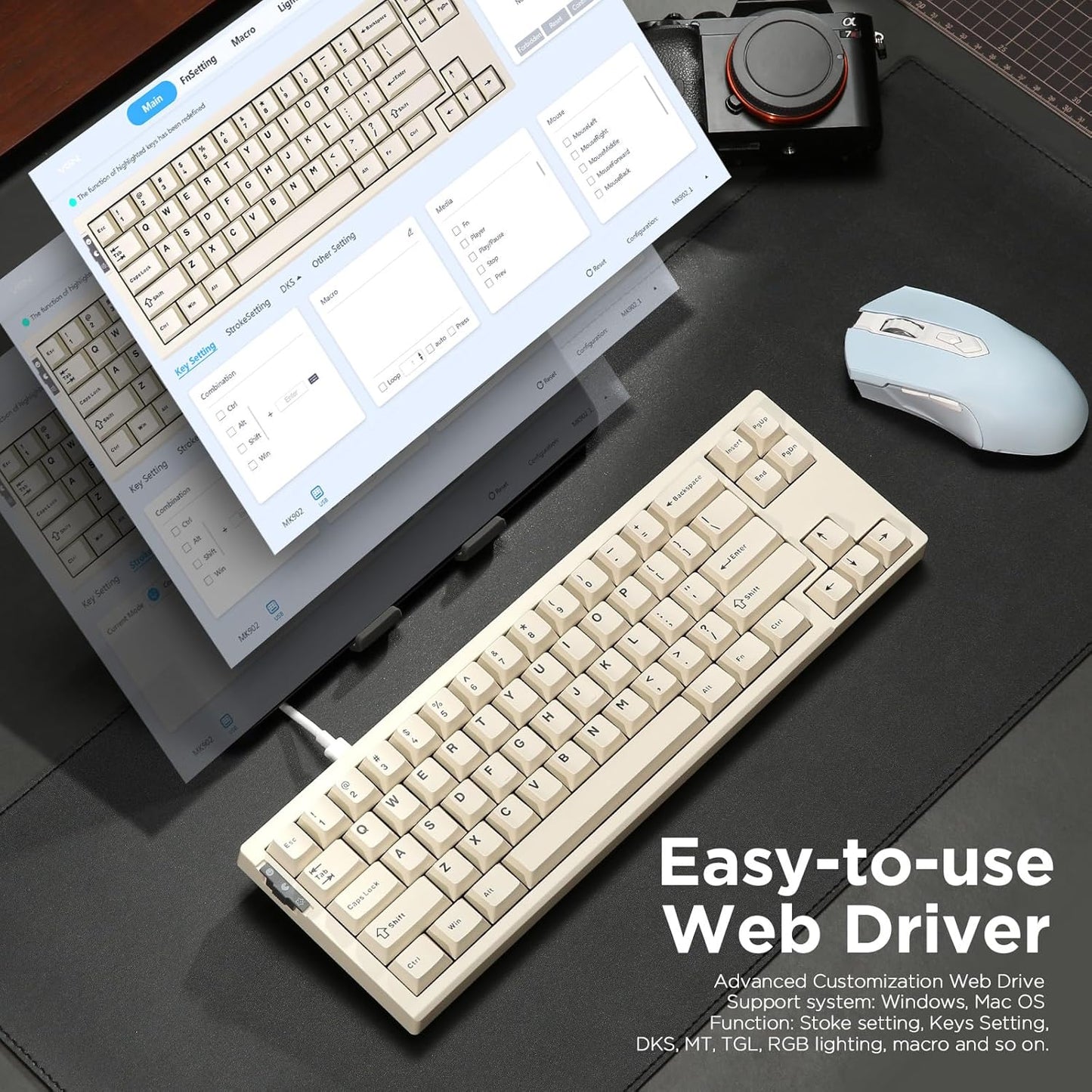 YUNZII RT68 Rapid Trigger Gaming Keyboard,Hall Effect Magnetic Switch,68 Keys,RGB Backlit RGB,Gasket Mount Hot Swap Struture,Adjustable Actuation TKL for Mac/Win(Beige, Outemu Switch)