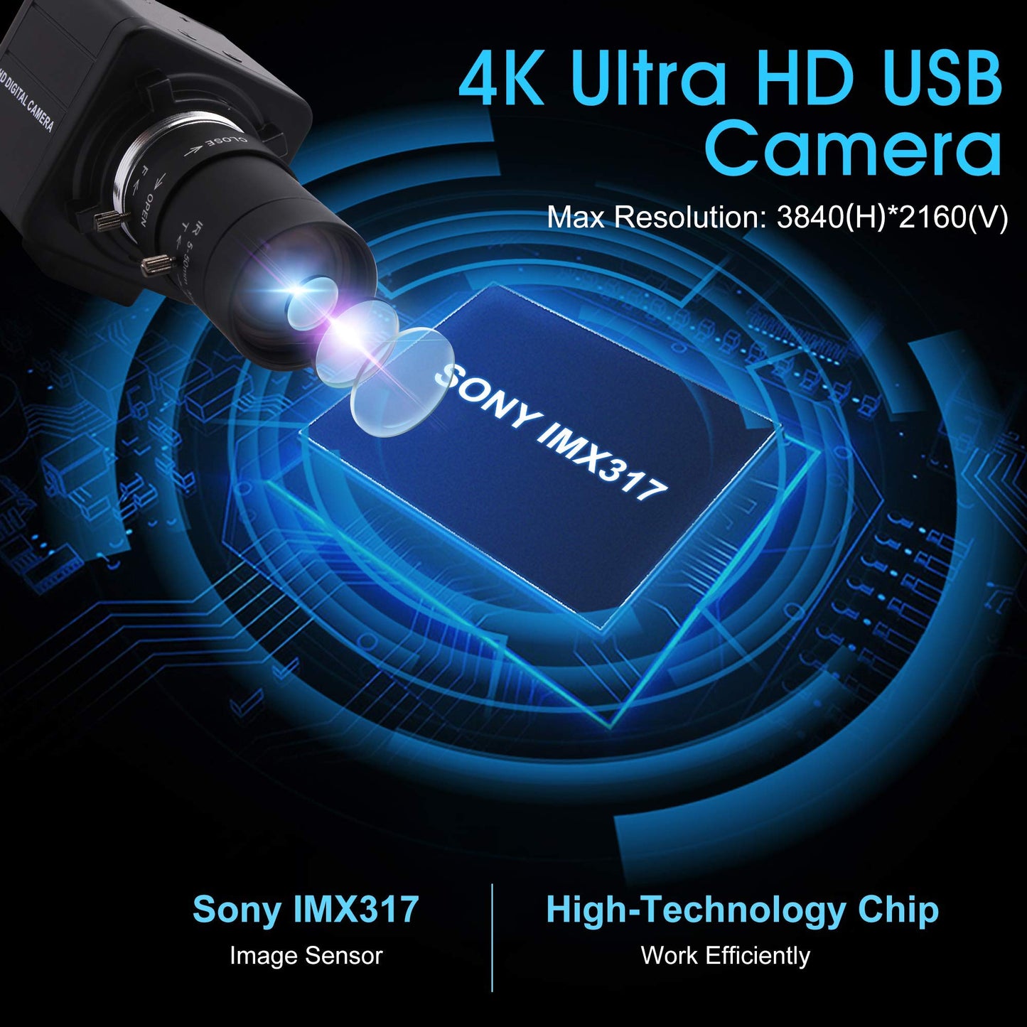 ALPCAM USB Camera 4K Ultra HD Webcam with 5-50mm Varifocal Lens USB Camera High Resolution 3840P Optical Web Camera,Manual Zoom Conference Webcam Support OPENCV on Mac/Window/Linux