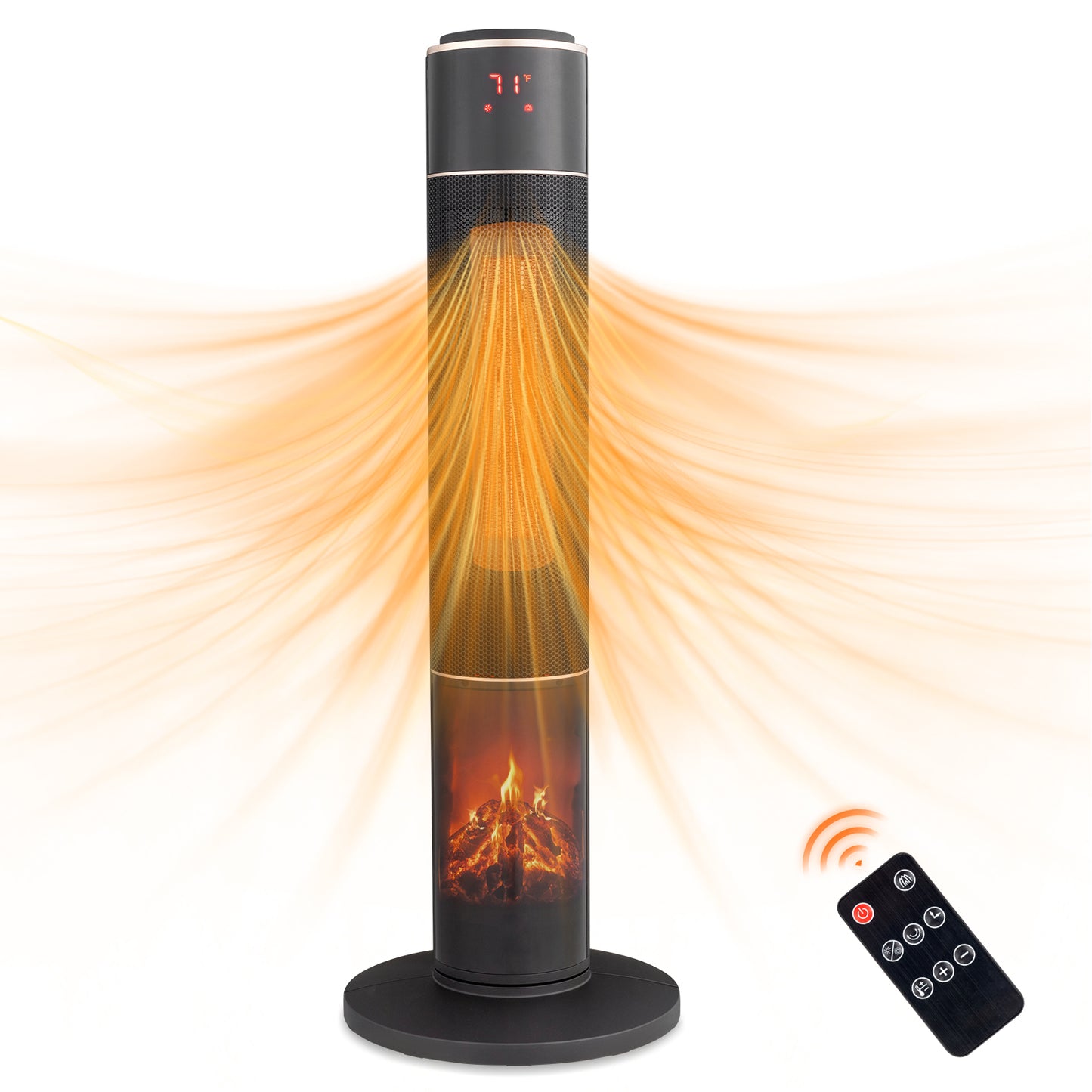 32inch Tower Space Heater with 3D Flame Effect, 1500W Portable Electric Heater with Thermostat, Oscillation, Timer & Remote