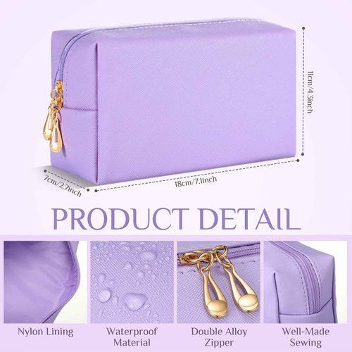 Cunno 50 Pcs Makeup Bag Bulk PU Leather DIY Cosmetic Plain Preppy Makeup Pouch Portable Waterproof Toiletry Bags for Women Travel Pencil Case Cosmetic Organizer (Pink Purple)