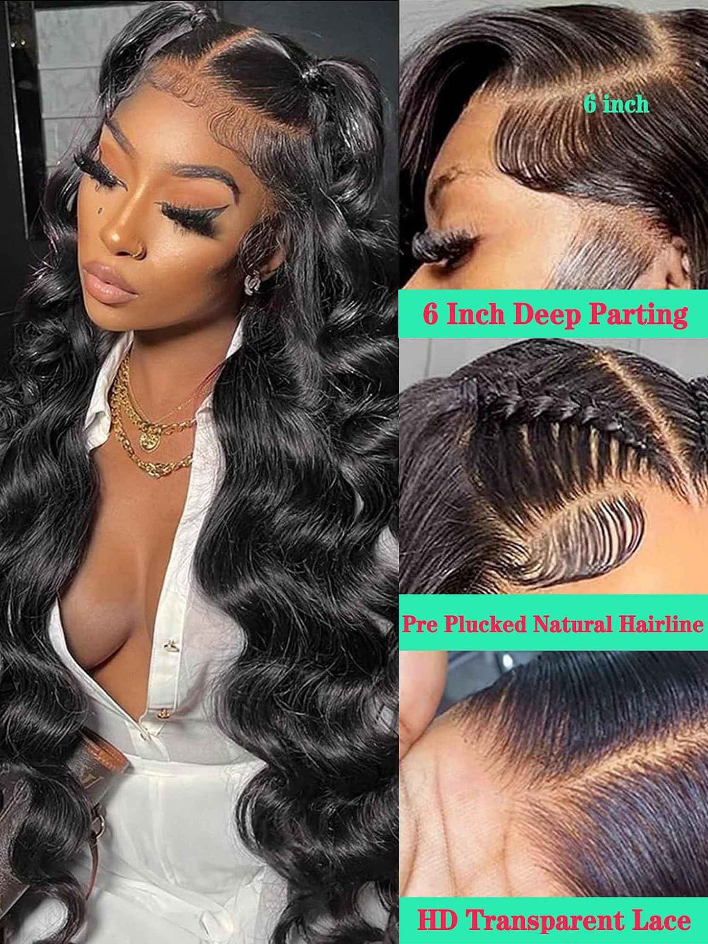 28 Inch 13x6 Lace Front Wigs Human Hair Pre Plucked 200 Density HD Transparent Front Wigs Human Hair Glueless Wigs Human Hair With Baby Hair for Women Natural Black