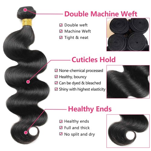 12A Body Wave Bundles Human Hair 14 16 18 20 Inch 100% Unprocessed Brazilian Virgin Remy Hair Weave 4 Bundles Quick Weave Hair Bundles Natural Black Color