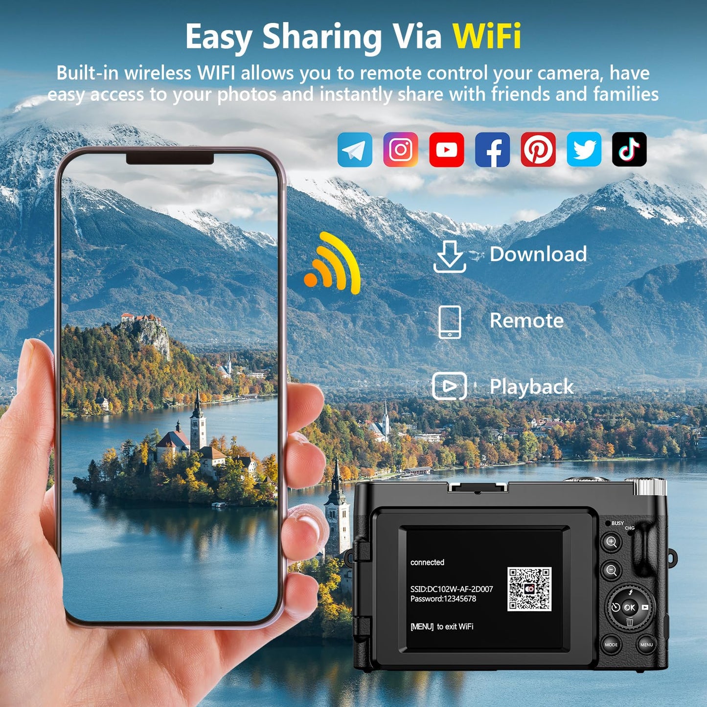4K Digital Camera for Photography Autofocus, Upgraded 64MP WiFi Vlogging Camera for YouTube with 3" 180° Flip Screen, 16X Zoom, Compact Travel Cameras for Beginners with 32GB Card, 2 Batteries, Black