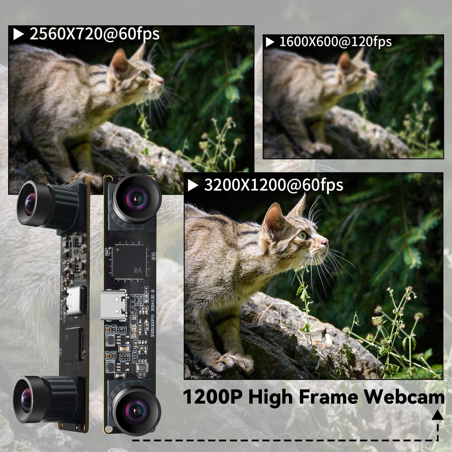 ALPCAM 1200P Global Shutter USB Camera Module Synchronization 3D Stereo Camera with No Distortion Dual Lens 120fps High Speed Webcam for Robot & Lightburn