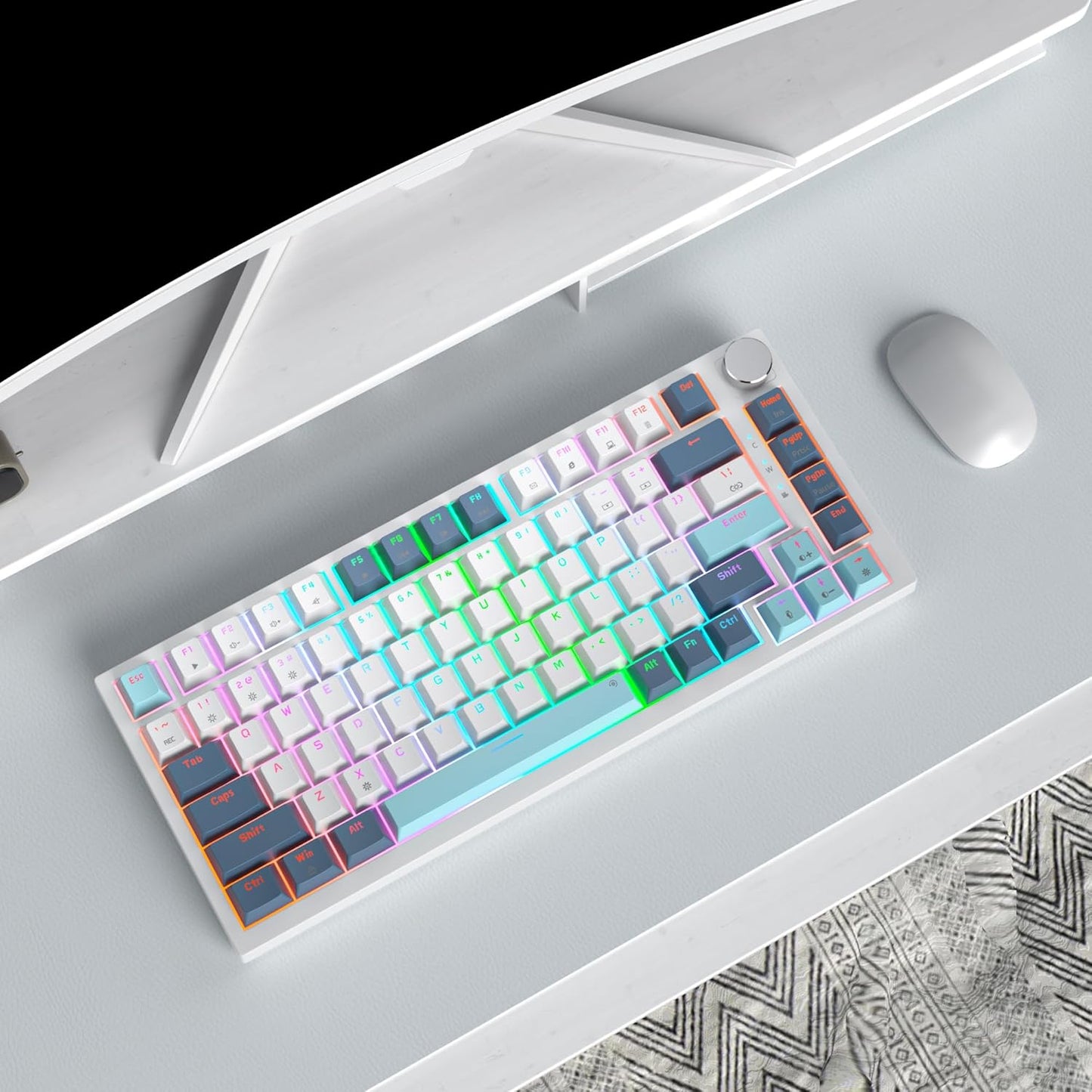 75% Wired Creamy Keyboard, Hot Swappable Mechanical Gaming Keyboard with Gasket Mounted, RGB Backlit, Red Switch, Knob Control for Win Pc Laptop(82White)