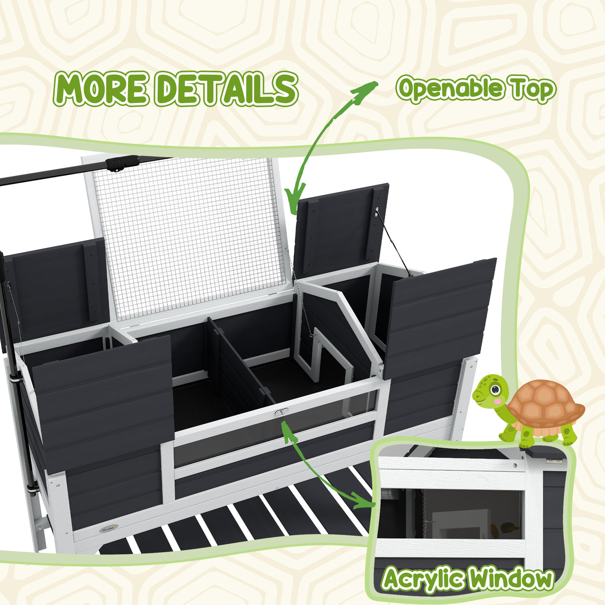 Pet Tortoise House with Adjustable Lamp Holder & Storage Shelf - Gray