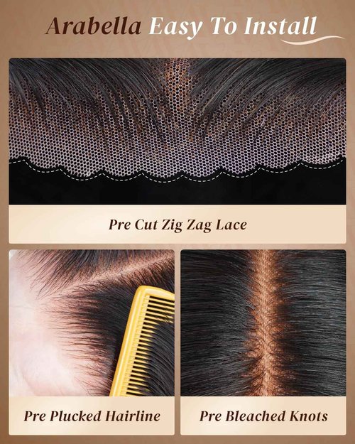 Arabella Hair 5x6 Glueless Human Hair Wig Pre Plucked Pre Cut 210% Density Natural Color 12a Bleached Knots Drawstring Straight Wig for Women HD Transparent Lace Frontal Human Hair Wigs 20 Inch