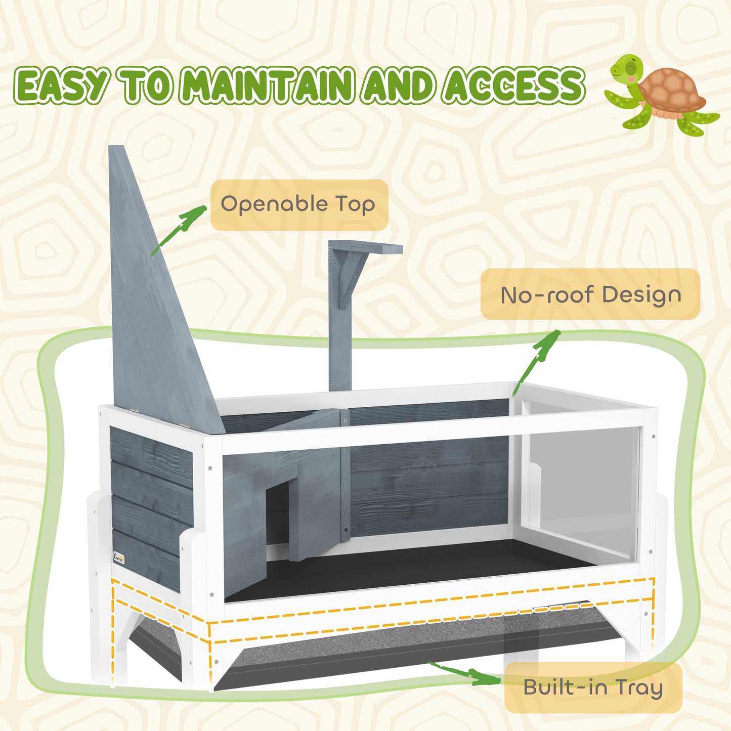 Wooden Tortoise Habitat with Storage Shelf and Windows - Gray