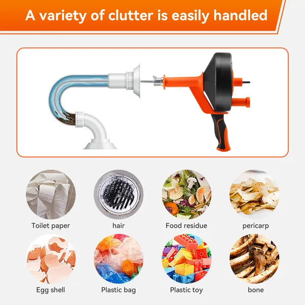 Heavy-Duty 25FT Hand & Electric Power Drain Snake for Sink Toilet Shower