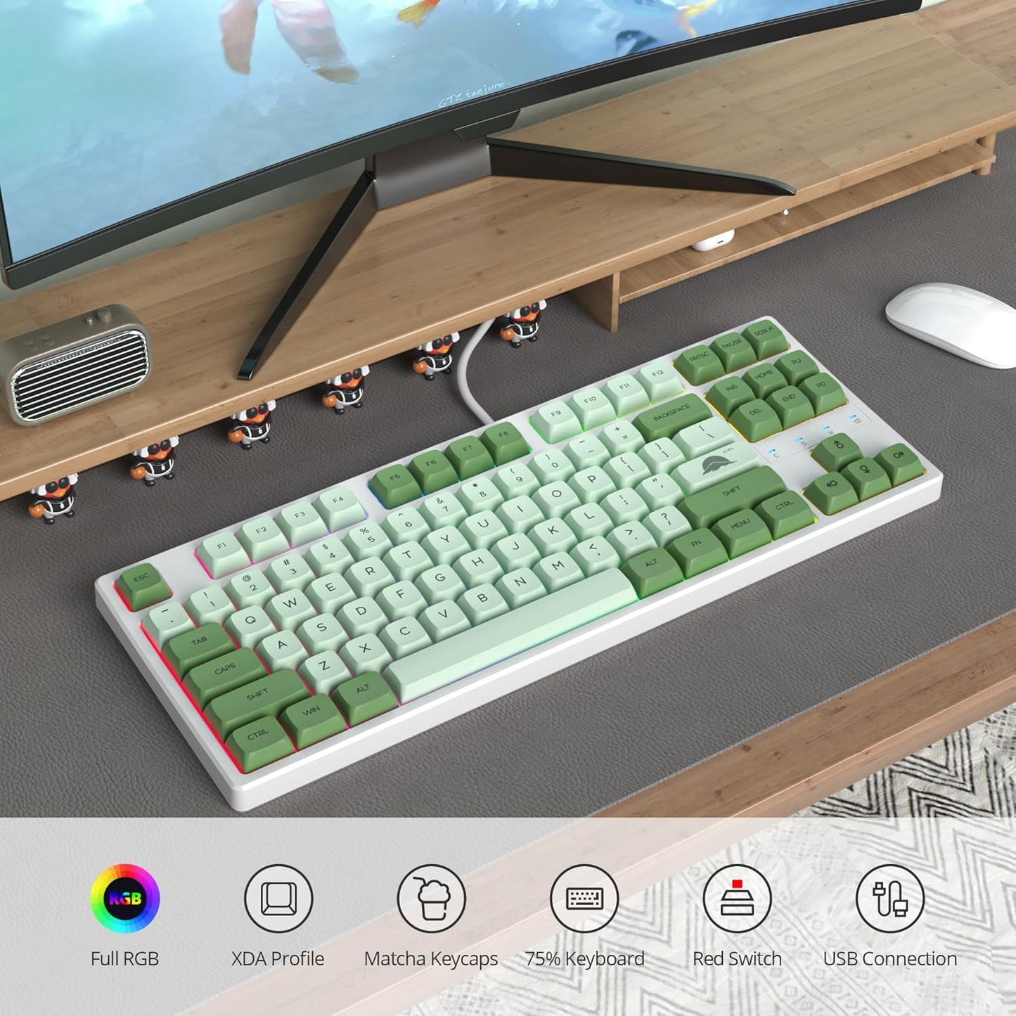60 Percent Gaming Keyboard Mechanical with Linear Red Switch, 65% Wired Ultra-Compact Mini Keyboard Rainbow with PBT Keycaps for Ps4/Ps5/Xbox(68 MonsterB)