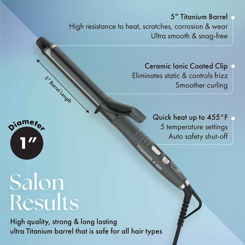 Olivia Garden Titanium + Ion High Performance Professional Curling Iron - Dual Voltage, Snag-Free Styling - Fast Heat Up to 455°F with Heat Resistant Heat Mat/Pouch