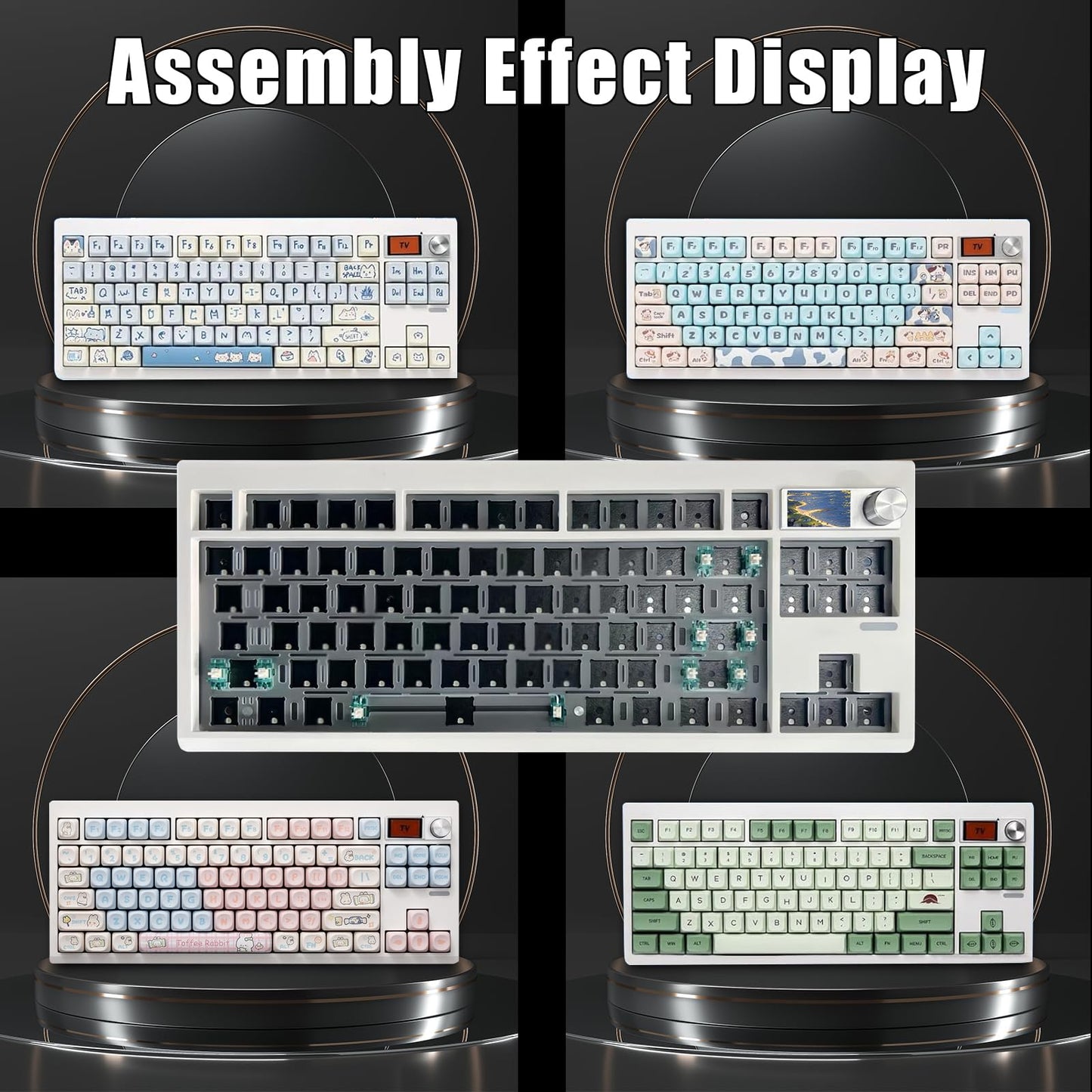 ZMX GMK87 Keyboard Barebones Kit,Gasket Mount Hot Swap PCB Triple Mode BT5.0/2.4G/Type-C Wireless Mechanical Keyboard with Knob VIA-Programmable Custom TFT-Screen RGB Gaming DIY Kit (White)