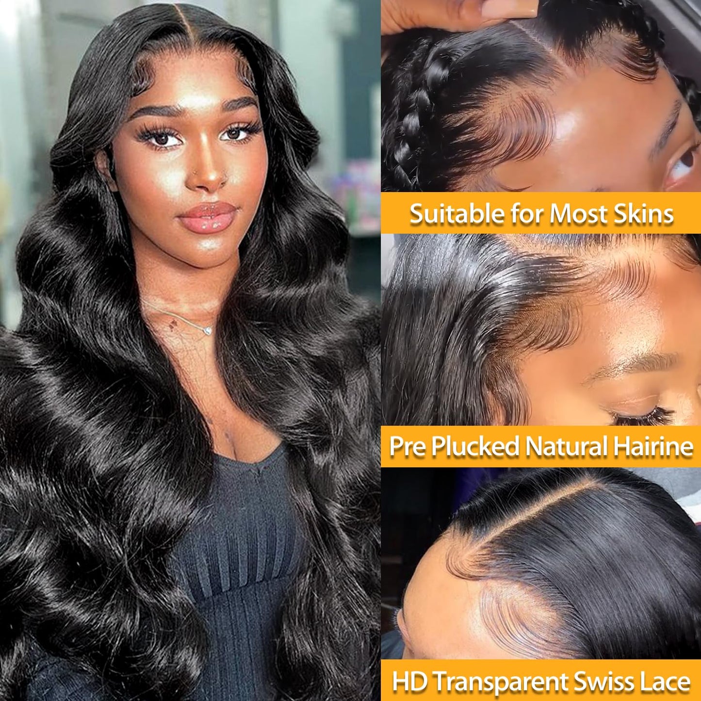 28 Inch Body Wave Lace Front Wigs Human Hair 13x4 HD Transparent Lace Frontal Wigs Human Hair for Women Brazilian Virgin 180 Density Glueless Wigs Human Hair Pre Plucked with Baby Hair Natural Black