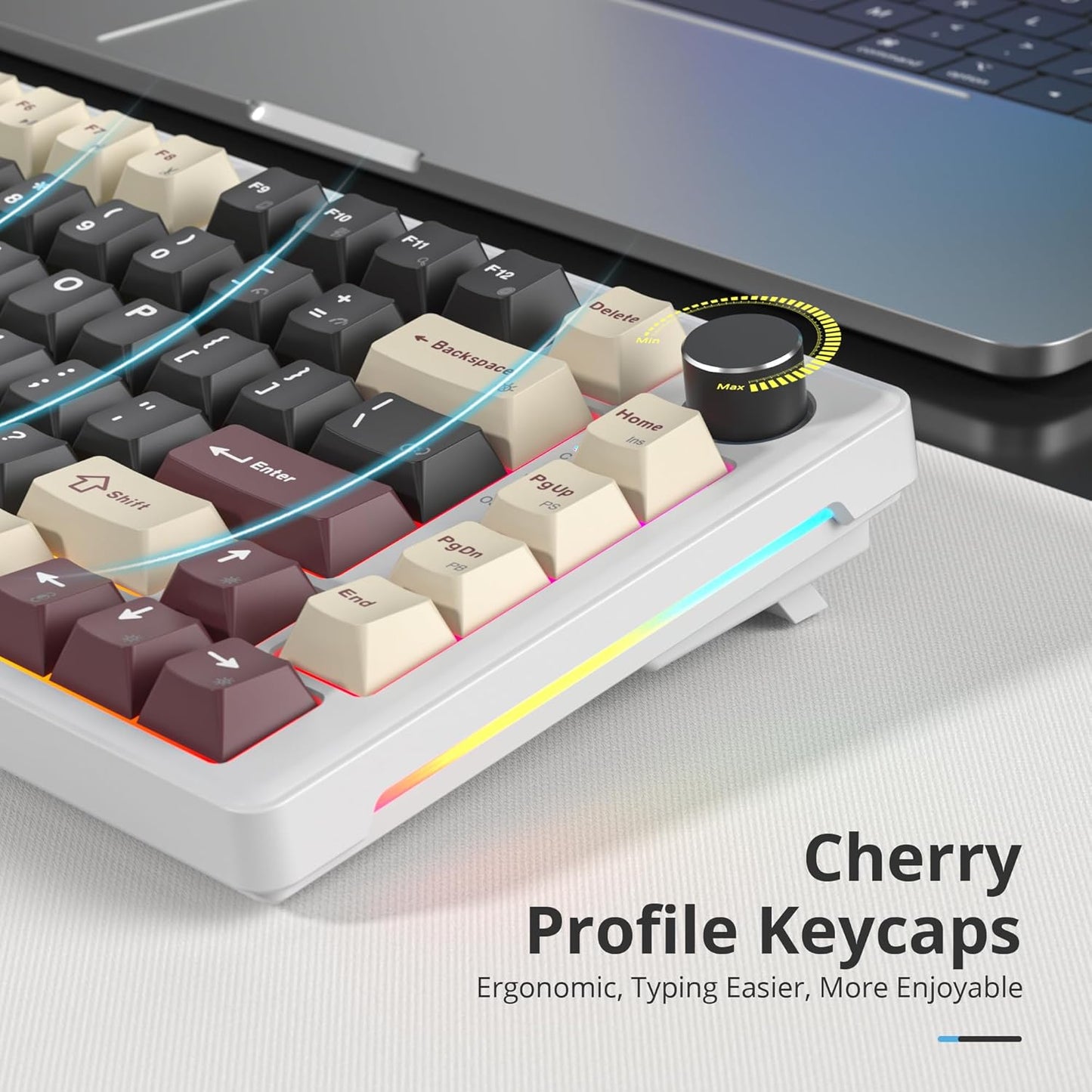 75% Mechanical Keyboard Gasket with Knob, Custom Wired Creamy Gaming Keyboard TKL 75 Percent Hot Swappable RGB Backlit, Pre-lubed Switch for Win/MAC PC Laptop(Cotton Candy/White Switch)