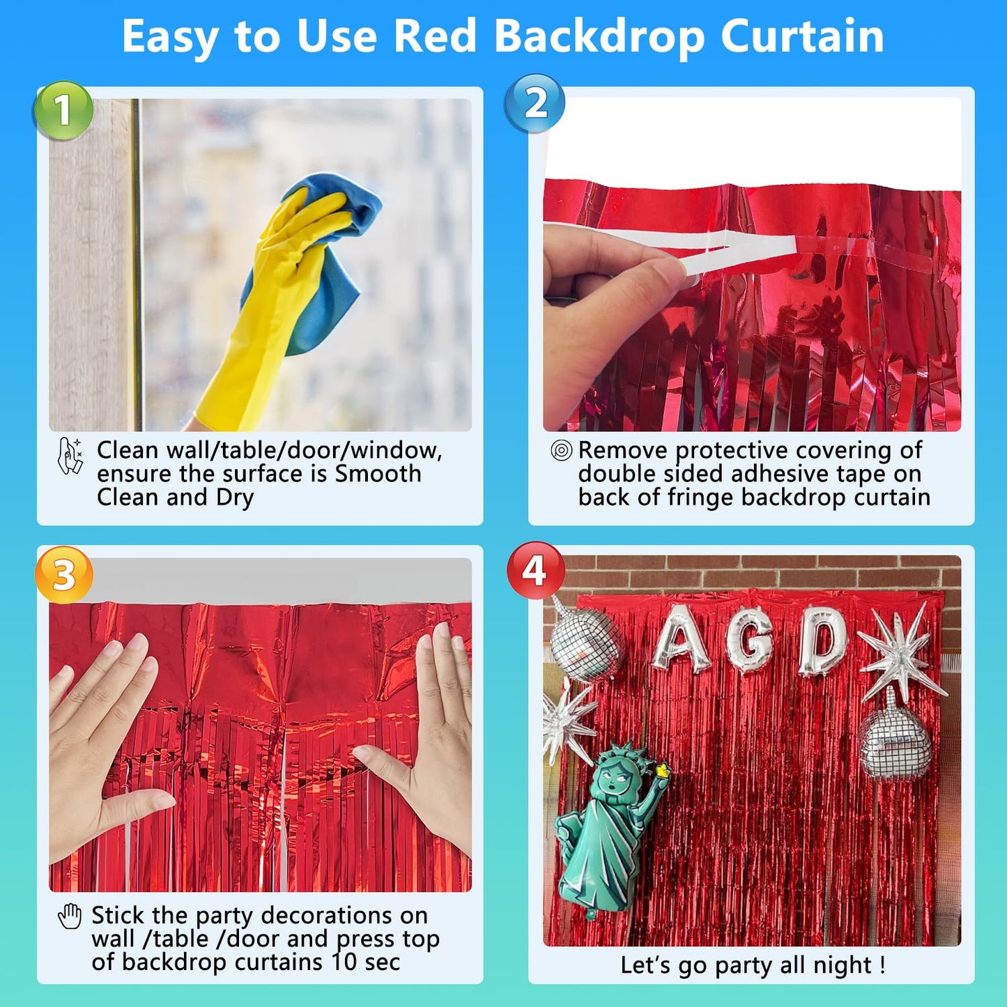 2 Pack Red Streamers Party Backdrop Foil Fringe Curtains Photo Booth Props for Birthday Christmas Wedding Carnival Casino Theme Birthday New Year Holiday Celebration Bachelorette Party Decorations