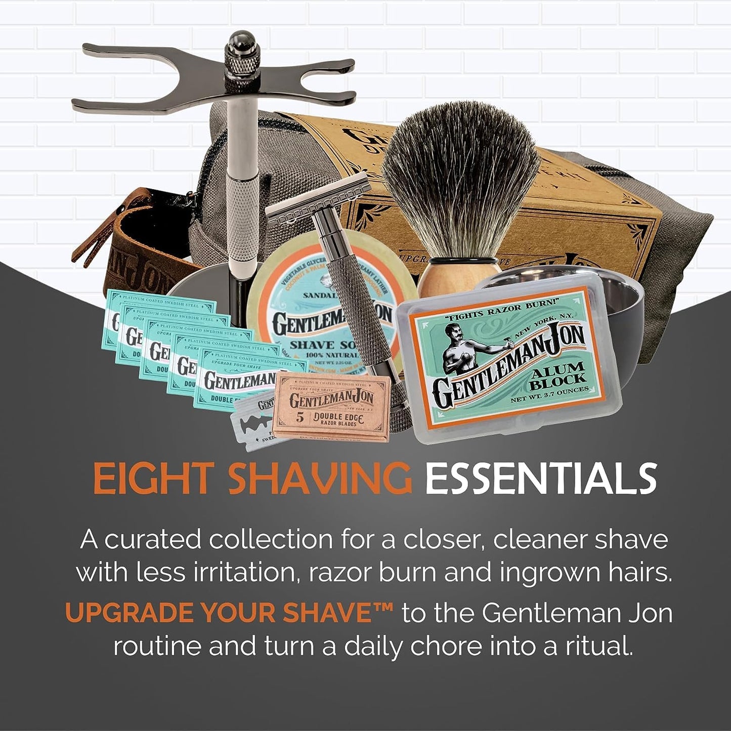 Gentleman Jon Supreme Shaving Collection - Deluxe Safety Razor Shaving Kit & Extra 50-Pack Platinum Double Edge Razor Blades - Extensive Wet Shave Set for Men - Superior Comfort and Smooth Shaves