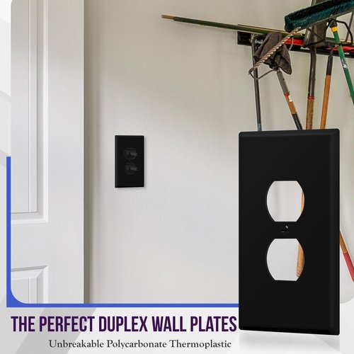 ENERLITES Duplex Receptacle Outlet Wall Plate, Jumbo Electrical Outlet Covers, Oversized 1-Gang 5.51" x 3.50", Polycarbonate Thermoplastic, 8821O-BK-10PCS, Glossy Finish, Black, 10 Pack