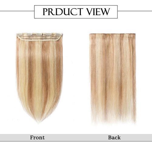 S-noilite One Piece Clip in Extensions Human Hair 5 Clips 3/4 Full Head Ash Blonde to Bleach Blonde Hair Extension for Women,One-Piece Design Clip on Hairpieces 18 Inch 90g