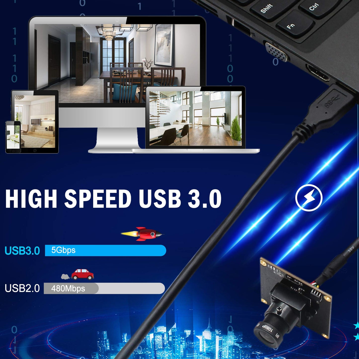 ALPCAM High Speed USB 3.0 USB Camera Module,High Definition 1280 * 1080@50fps USB Camera,2MP Webcam Full HD 1080P USB Camera with IMX291 Sensor,Plug&Play USB Webcam gor Windows,Linux,Raspberry Pi
