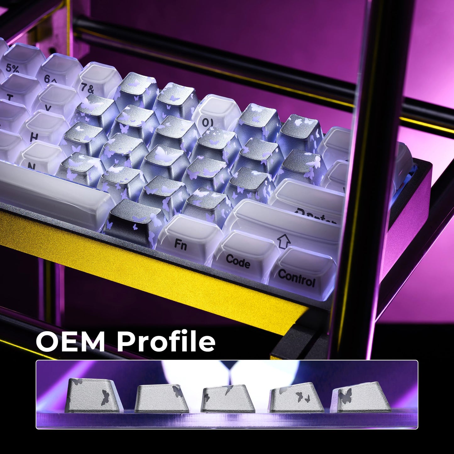 XVX Butterfly Shine Through Keycaps, Love Theme Cute Custom Keycaps, Blank OEM Profile IMD Translucent Keycap, Anime Style, for MX Switches Mechanical Keyboard, Silver(Only 21 Keys
