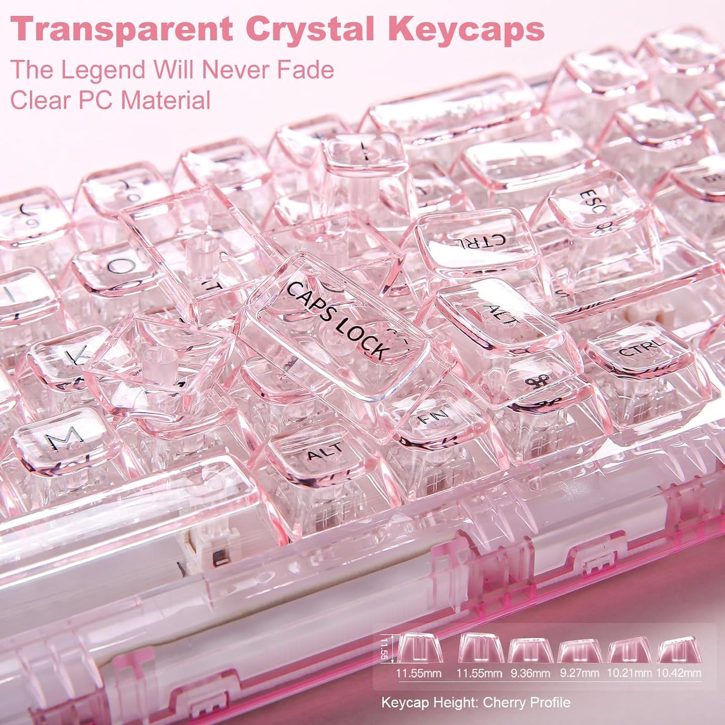 YUNZII X71 Wireless Hot Swappable Transparent Mechanical Keyboard with Clear Keycaps, 68% Layout, BT5.0/2.4G/USB-C Gasket Mount Wireless RGB Backlit for Windows/Mac(Crystal Ice Switch,Cyan)