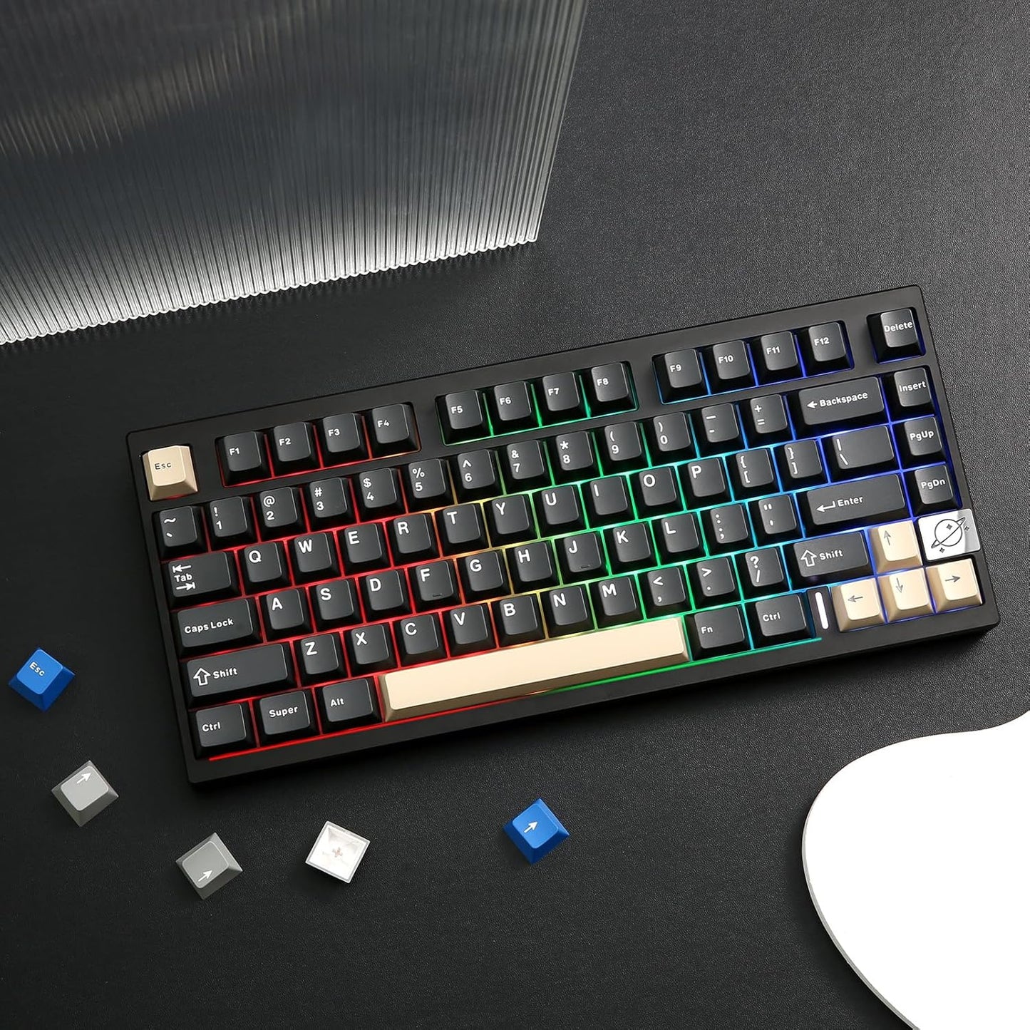 YUNZII AL75 PRO 75% Wireless Mechanical Gaming Keyboard,Full Aluminum CNC,BT/2.4G/Wired,PBT Keycaps,Gasket Mounted Hot Swap,Custom RGB Backlight, Programmable for Mac/Win (Black, Cocoa Cream V2)