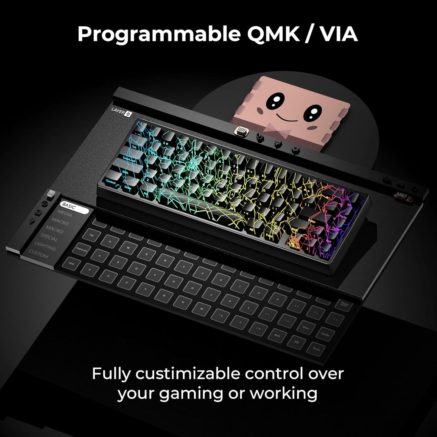 XVX M67 Wireless 60% Percent Keyboard, QMK/VIA Topographic Gaming Keyboard, Tri-Mode Thocky Creamy Mechanical Key Board, Hot Swappable Gasket Mount RGB IMD Tech for Win/Mac, Miami Theme, White