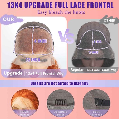 PREMAY 20 Inch Ginger Wig Human Hair 13x4 Deep Wave Lace Front Wigs 180 Density HD Lace Curly Orange Wig Glueless Wigs Human Hair Pre Plucked 350# Colored Ginger Wig