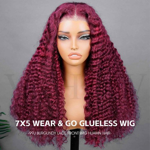 V SHOW 99J Burgundy Lace Front Wigs Human Hair 180% Density Deep Wave 7x5 HD Lace Closure Wig Human Hair Wine Red Glueless Wigs Human Hair Pre Plucked Pre Cut Burgundy Wig 20 Inch