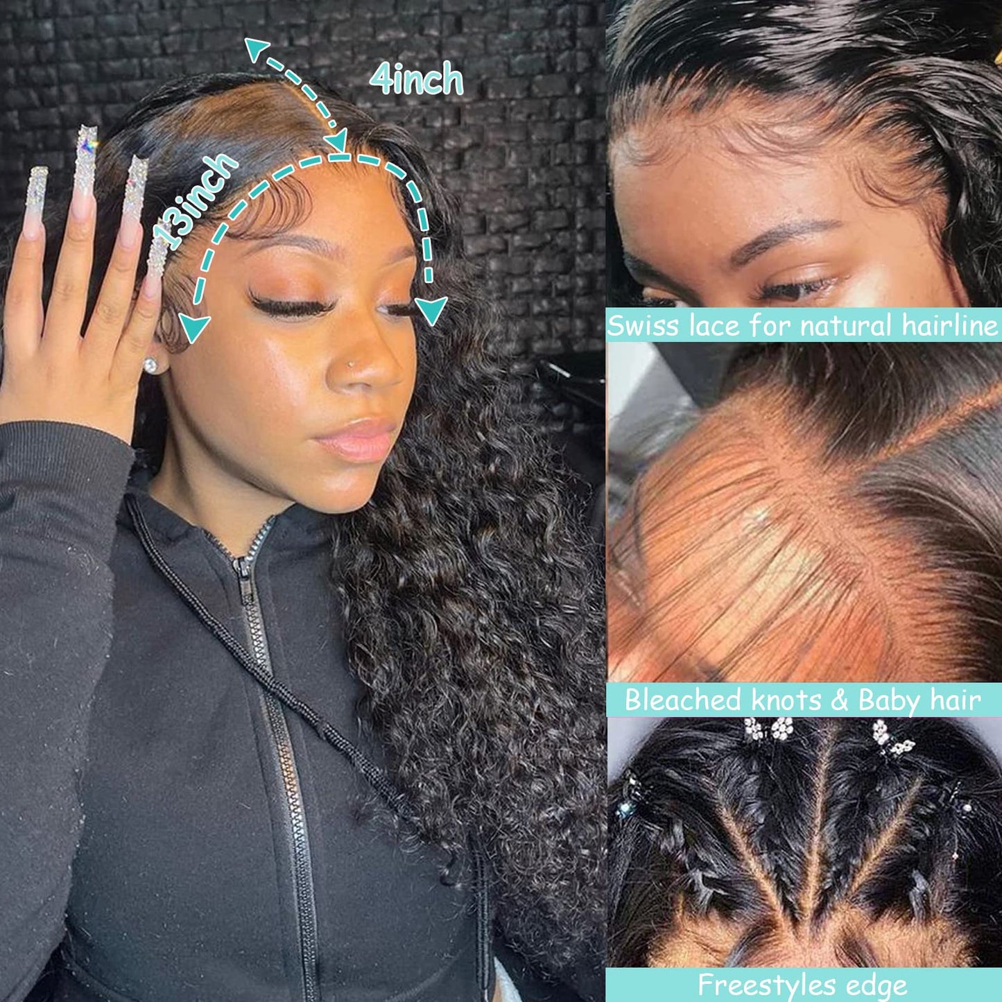 24Inch Deep Wave Lace Front Wigs Human Hair-13x4 HD Transparent Deep Wave Frontal Wigs Human Hair Glueless Curly Wigs for Women 200% Density Curly Lace Front Human Hair Pre Plucked with Baby Hair