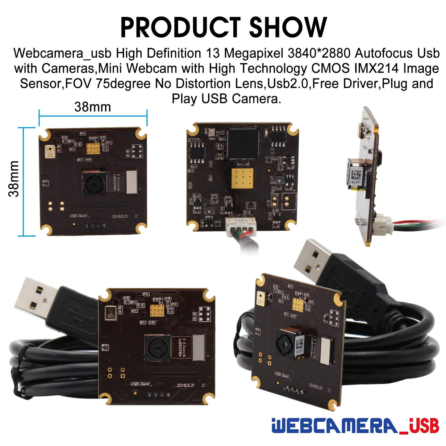 13mp USB Camera Module with Microphone Autofocus Audio Video Webcam Board for Computer Mini UVC USB2.0 PC Camera Industrial Embedded USB with Camera IMX214 Lightburn Camera for Laptop Jetson Nano