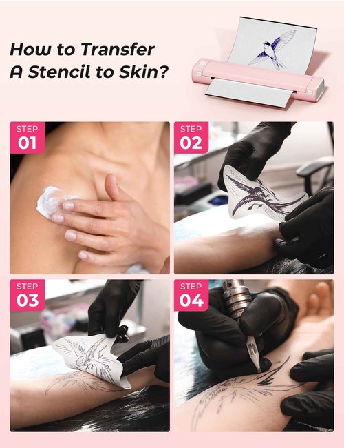 Phomemo M08F Bluetooth Tattoo Stencil Printer & Tattoo Transfer Paper - 45 Sheets A4 Size Portable Stencil Printer for Tattooing, Compatible with Smartphone & PC, Pink